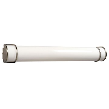 Luminaire tubulaire à DEL au fini chrome offrant un éclairage uniforme, parfait pour salle de bain ou éclairage mural décoratif.