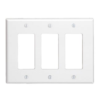 LEVITON 80611-W Decora Decora® 3-Gang Wall Plate, White, 4.88 in L x 6-3/4 in W