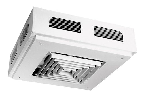 Ventilateur de ventilation monté au plafond, blanc, avec grille carrée et évents latéraux