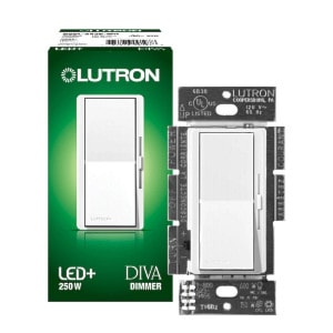 LUTRON DVCL-253P-WH Diva 250W LED/CFL Dimmer, Gloss Finish, White.