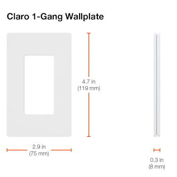 Plaque murale Claro 1 poste avec dimensions : hauteur 4,7 po (119 mm), largeur 2,9 po (75 mm), profondeur 0,3 po (8 mm)