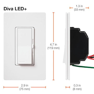 LUTRON DVCL-253P-WH Diva 250W LED/CFL Dimmer, Gloss Finish, White.