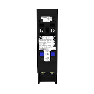 Siemens 15A double circuit breaker with arc fault test button