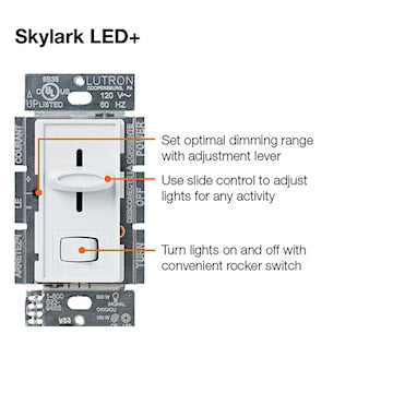 LUTRON SCL-153P-WH GRAD SKYLARK C*L PREREGLE 600W 3 VOIES UNI BLANC