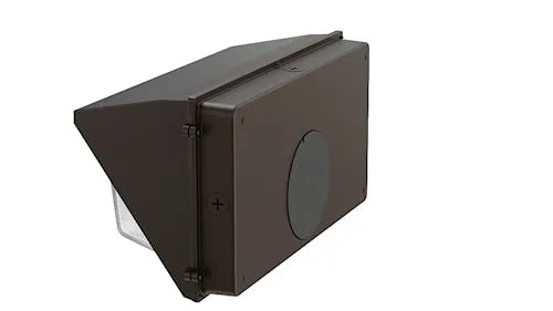 Boîtier de luminaire extérieur brun pour projecteur mural, conçu pour accueillir un module DEL et offrir un éclairage durable en façade.