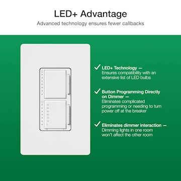 LUTRON MACL-L3T251-WH MAESTRO LED+ DIMMER AND TIMER COMBINATION