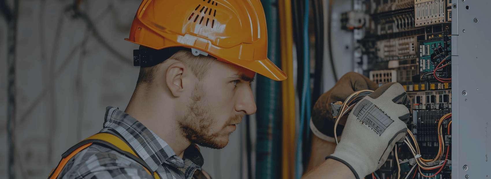 Électricien certifié inspectant un panneau électrique avec soin, illustrant un travail professionnel et sécuritaire réalisé par un maître électricien.