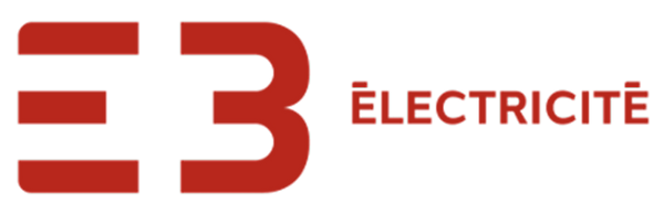Logo de l’entreprise E3 Électricité avec design rouge stylisé ‘E3’ et texte